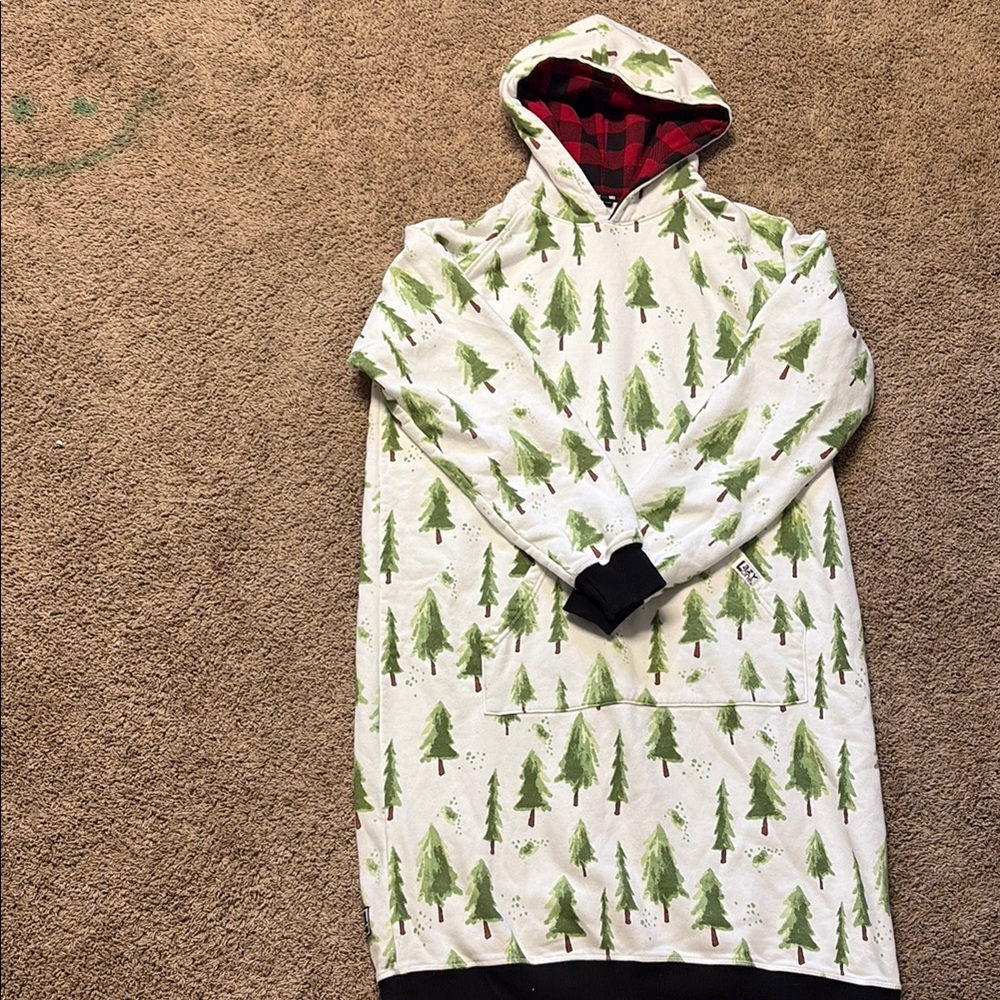 Green Tree Patterned long Hoodie